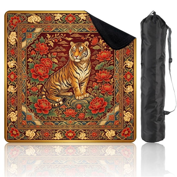 31.5" x 31.5" Mahjong Mat with Carrying Bag Majestic Tiger Burgundy Non-Slip Noise Reduction Game Mat for American Mahjong Table Cover Game Night Decor Hostess Gift