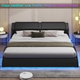 thumbnail image 4 of King Size Led Bed Frame Faux Leather Upholstered Platform Bed Frame with RGB LED Lights,Low Profile Wave-Like Curve Bed Frame with Headboard, No Box Spring Needed,Black, 4 of 8