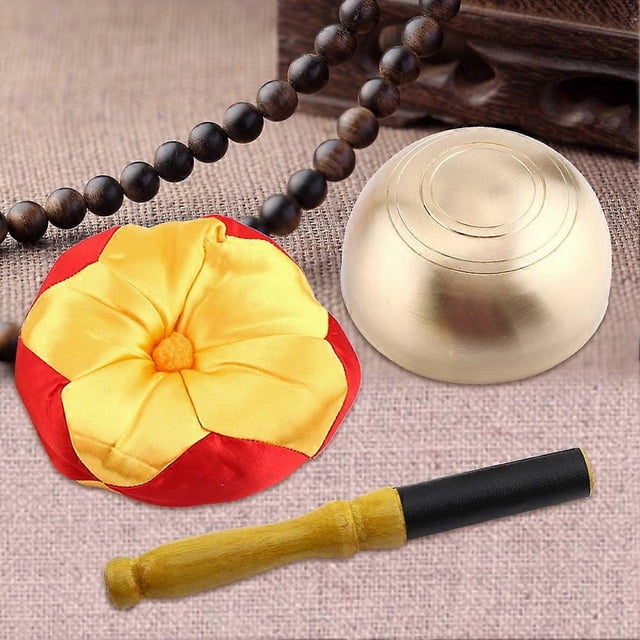 1 Set Tibetan Buddhism Meditation Brass Singing Bowl Stick with Cushion Craft
