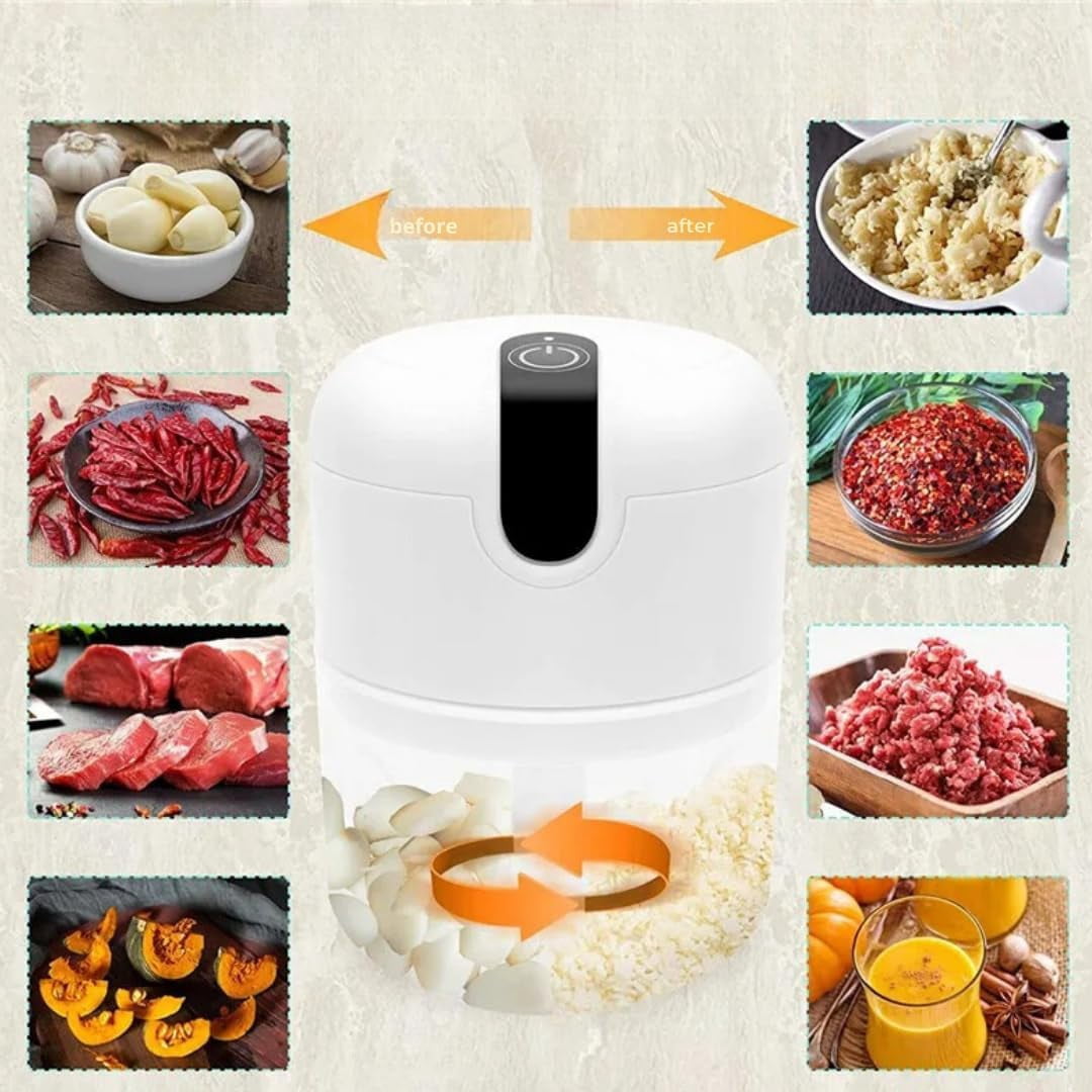 Electric Garlic Chopper & Vegetable Mini Food Processor - Wireless Blender for Ginger, Chili, Onion - Compact & Efficient Kitchen Gadget-veggie chopper 250ML in (Blue)