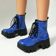 thumbnail image 3 of Women's Platform Chunky Combat Boots Punk Leather Thick Soles Lace up Mid Calf Riding Walking Short Boots, 3 of 7