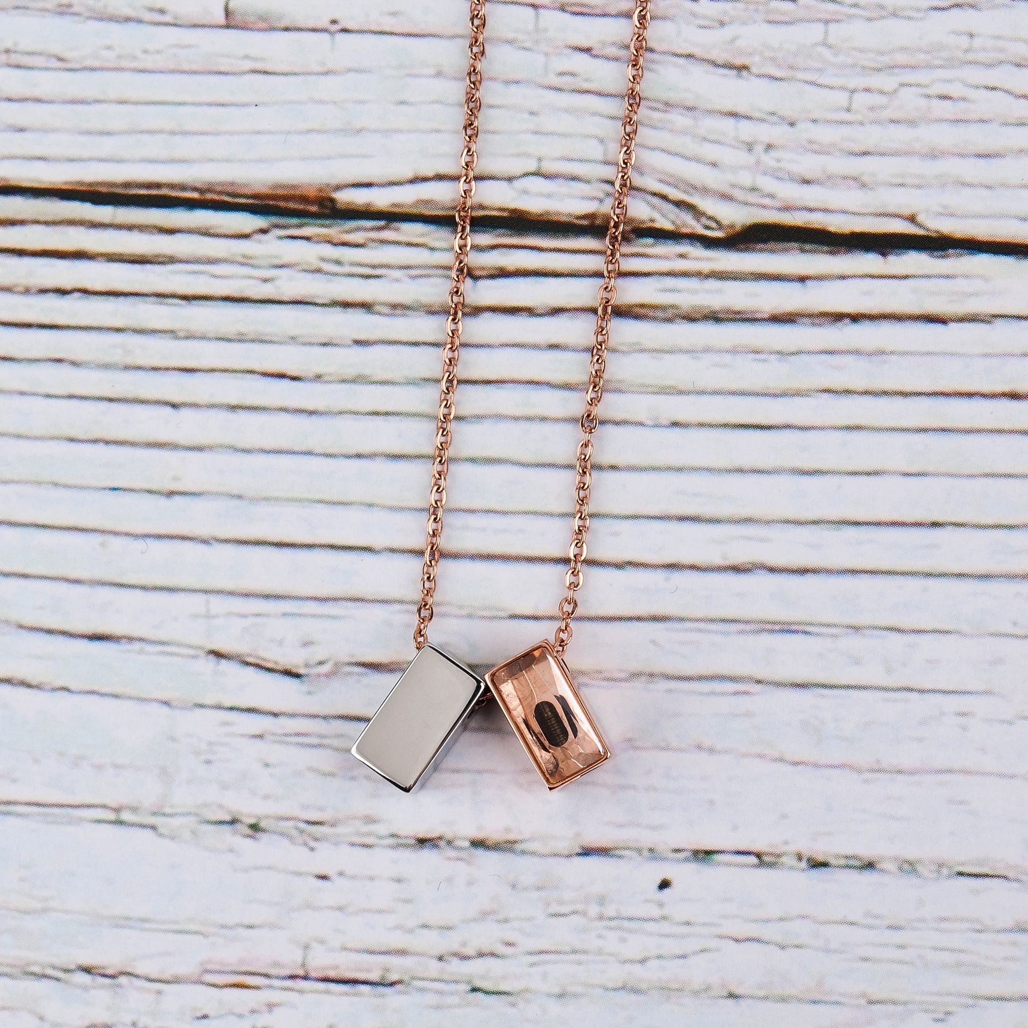 Anavia See You Cremation Necklace for Ashes, Mini See Through Urn Necklace, Mini Cube Cremation Pendant, Cremation Jewelry, Memorial Jewelry, Mini Urn-[Silver & Rose Gold]