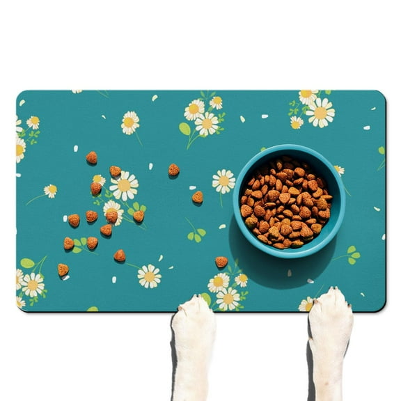 Autumn Daisy Pet Feeding Mat - Absorbent Non-Slip Dog Food Mat - Waterproof Floral Design - Retro Daisy Graphic - Easy Clean for Puppies