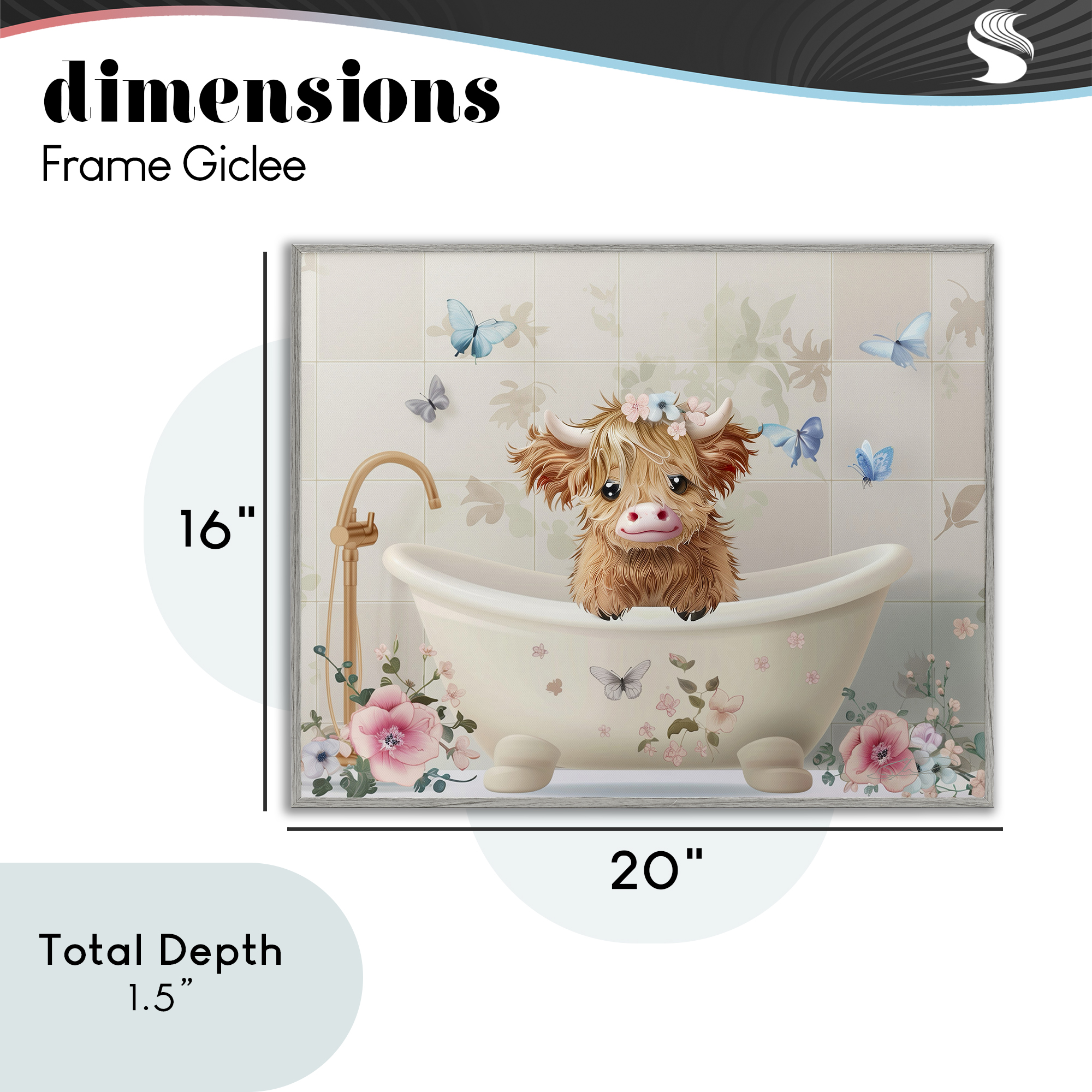 Baby Cattle in Floral Tub Gray Framed Giclee Art, design by Shawna Stewart