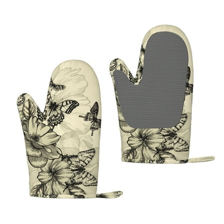 

Zufioo Vintage Floral Print Silicone Anti-Scalding Gloves Kitchen Hanging Rope Gloves Kitchen Utensils Suitable for Barbecue Baking Cooking