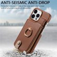 thumbnail image 2 of ELEHOLD for iPhone 12 Mini Luxury Leather Wallet Case with Back Flip Card Slots RFID Blocking Zipper Cash Pocket Stand Function Ring Holder Support Magnetic Car Mount Shockproof Case,brown, 2 of 9