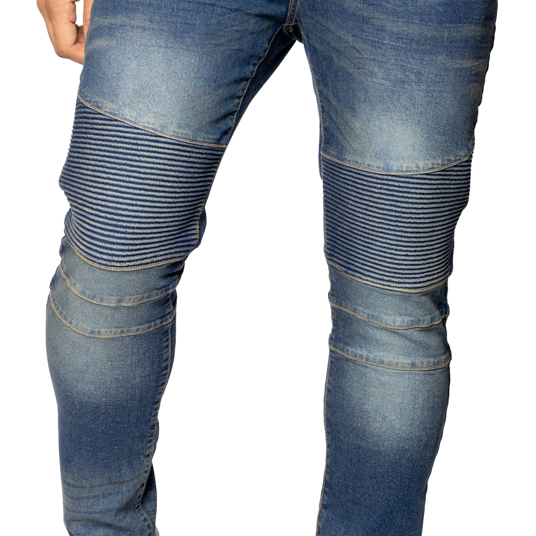RAW X Mens Skinny Fit Moto Jeans, Medium Blue Tint, 34X30