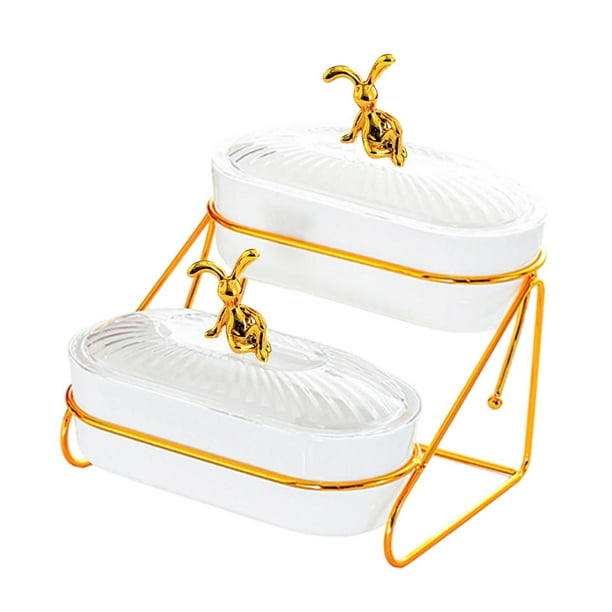 Plato de frutos secos Platos de aperitivos con tapa Organizador Bandeja decorativa para frutos secos para el hogar White 2 niveles
