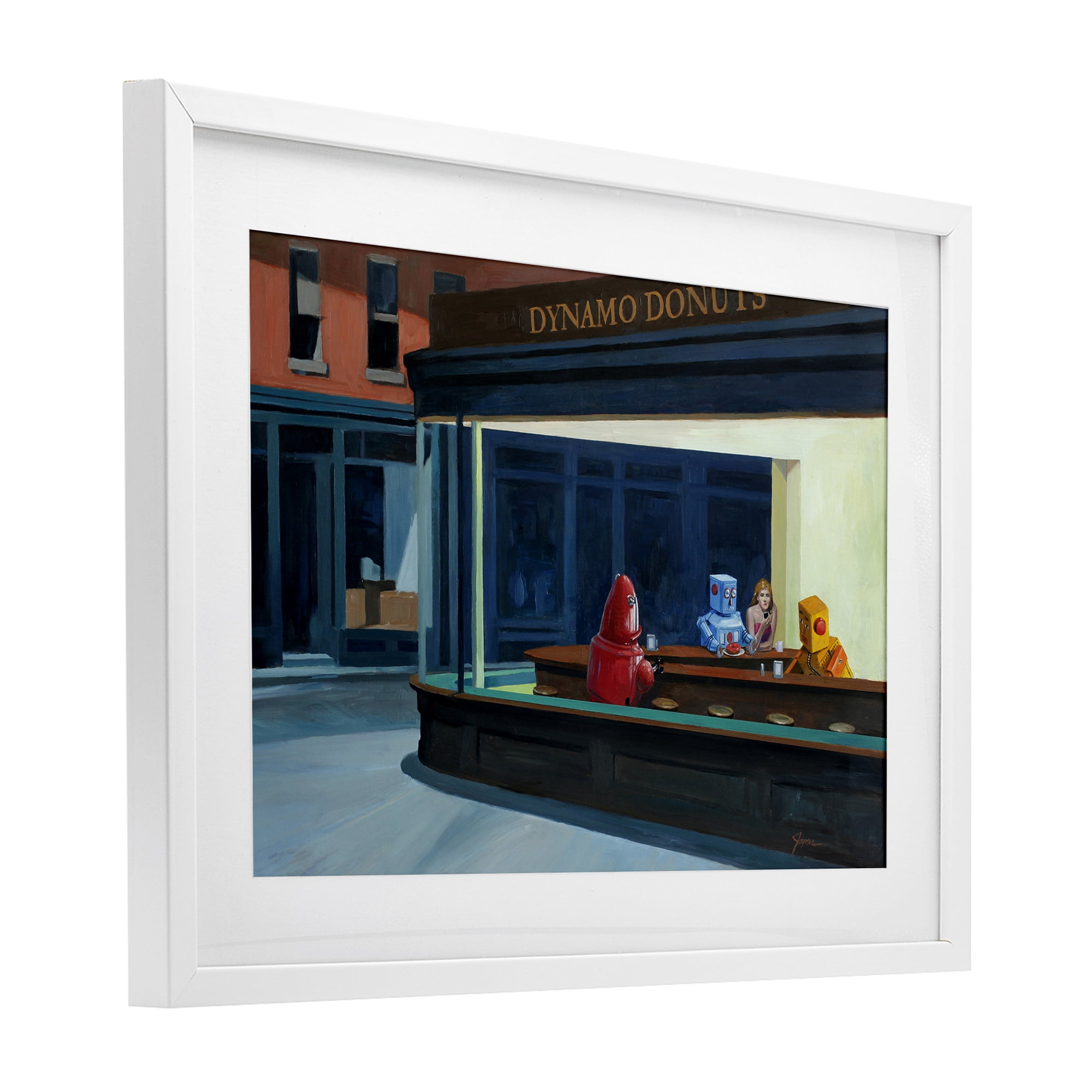 Stupell Industries Robots in Donut Shop White Framed Print Under Glass, design by Eric Joyner