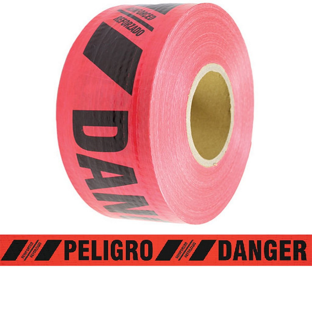 Reinforced Barricade Tape Danger/Peligro 3" X 500 Ft Red (8 Roll/Case