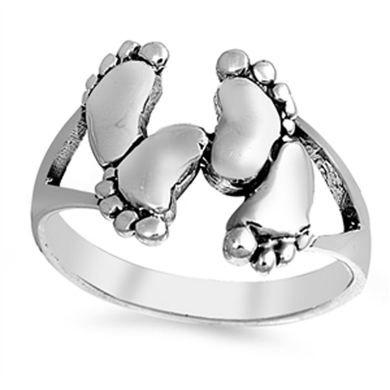 Oxidized Baby Feet Footprint Child Ring .925 Sterling Silver Band Jewelry Female male Unisex Size 6 Infant Girl s