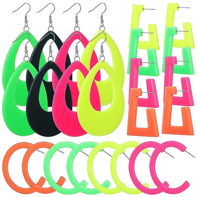 12 pares de pendientes de neón, pendientes colgantes de gota de agua con forma geométrica, pendientes con forma de gota exagerada para las orejas ------Código de producto 61856
