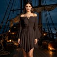 thumbnail image 2 of DHFJKG Womens Pirate Mini Dresses, Off The Shoulder Flare Sleeve Halloween Dress, Smocked Waist Gothic Dress, 2 of 4