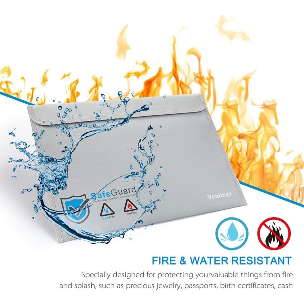 Fireproof Document Bag 15"X11" Vemingo Fireproof Safe Bag, Money