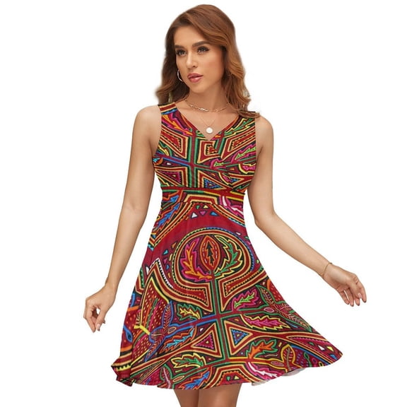 Mola De Panama Flower Dress Summer Street Style Dresses Female Sleeveless Printed Sundress