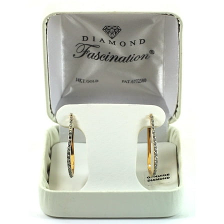14K Yellow Gold Diamond Hoop Earringas with Jewelry Gift Box