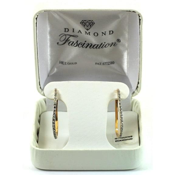 14K Yellow Gold Diamond Hoop Earringas with Jewelry Gift Box