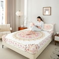 thumbnail image 4 of Manfei Tribal Damask Flower Bed Sheets, White Orange Mandala King Sheets, Western Bohemian Theme Sheet Set, Breathable Home Decor, 4 Pieces, 4 of 7