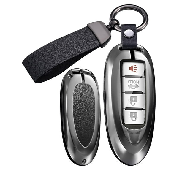 Key Fob Cover Fit for Nissan Key Remote,Transparent Key Shell Metal and Leather Key Skin for Altima Rogue Versa Kicks Maxima Murano Titan Pathfinder Sentra