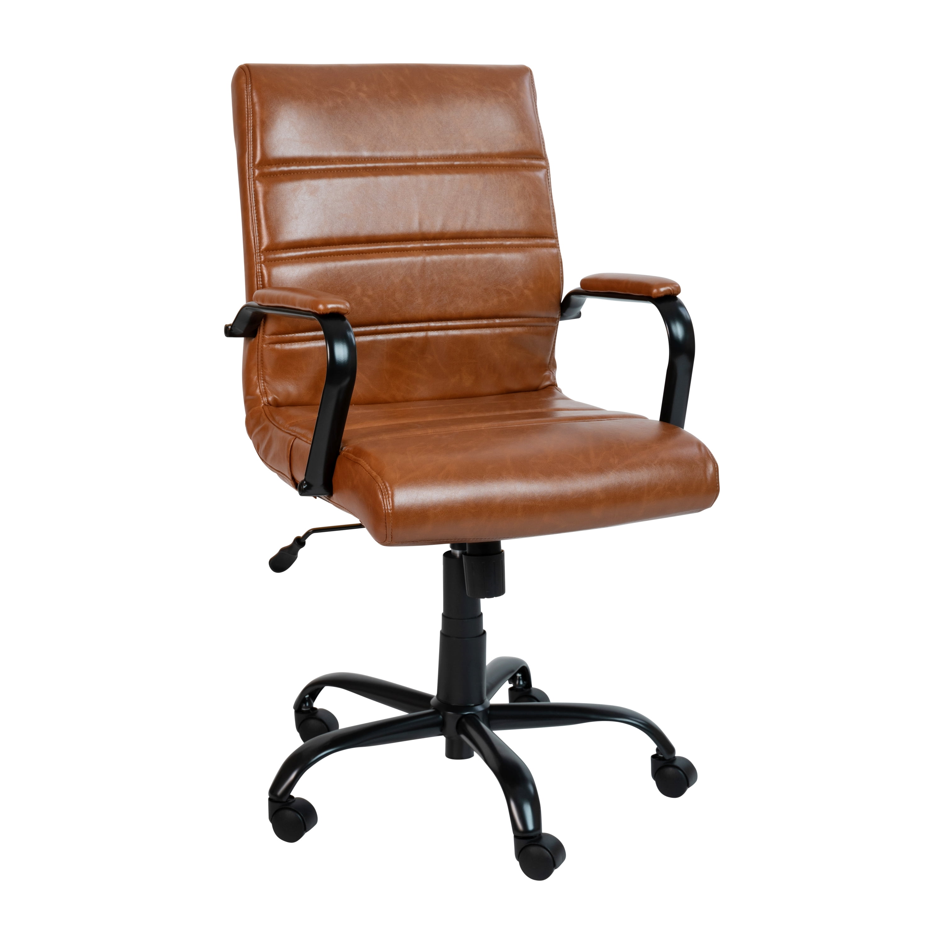 Merrick Lane Contemporary Mid-Back Brown Faux Leather Home Office Chair with Padded Black Arms