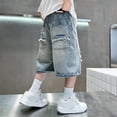 thumbnail image 4 of WOYY Boys Ripped Distressed Denim Shorts Elastic Waist Loose Fit Jean Shorts, Sizes 5-16, 4 of 7