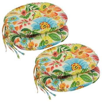 Blazing Needles 16-inch Spun Polyester Patterned Outdoor Round Tufted Chair Cushions (Set of 4)