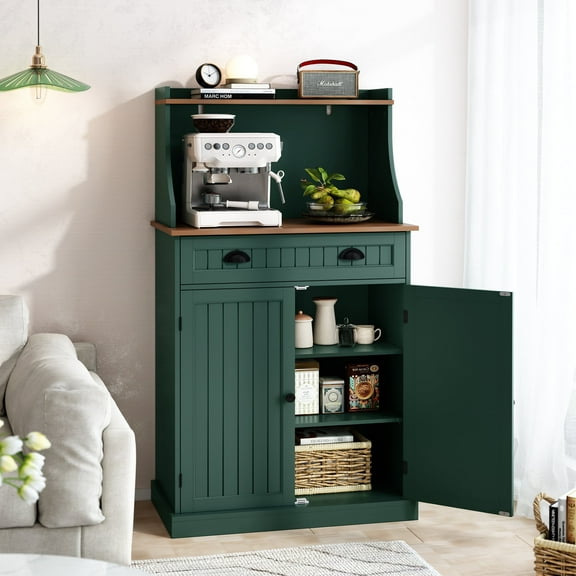 CBJCBJ 54" Kitchen Pantry Cabinet with Door & Shelves, Sideboard Buffet Cabinet with Microwave Stand for Dining Room,Green