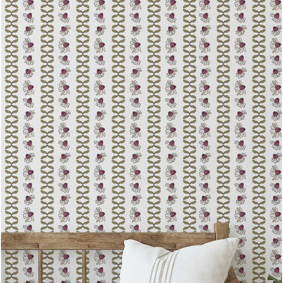 S4Sassy Modern Floral Stripe Wallpaper - White Wall Covering, 25" x 120" Self-Adhesive Vinyl Walls Paper, Decorative Walls Wrap, Easy DIY Wall Covering For Bedroom, Cabinets, Living Spaces