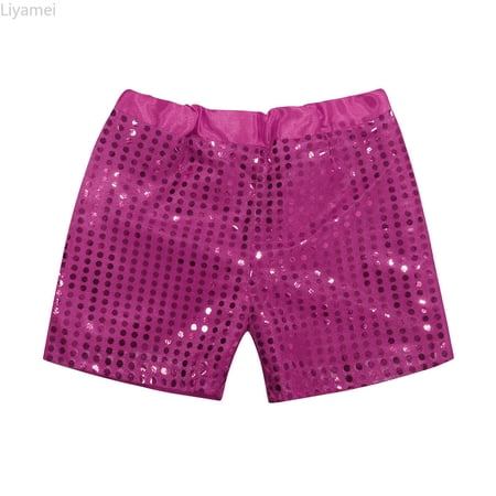 Liyamei Girls High Waist Sequin Shorts Elastic Straight Leg Sparkly Glitter Party Shorts Size 3-4 Years
