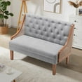 thumbnail image 4 of Yongqiang Upholstered Settee Bench Small Loveseat Sofa Rattan Dining Bench with Back Banquette Seating for Kitchen Dining Room Living Room Button Tufted Mini Couch Grey, 4 of 7