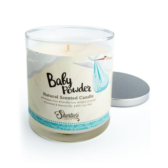 Baby Powder Scented Natural Soy Candle, Essential Fragrance Oils, 100% Soy, Phthalate & Paraben Free, Clean Burning, 9 Oz.