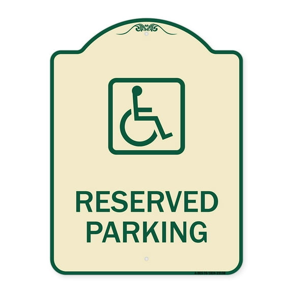 SignMission Designer Series Sign - Reserved Parking (Handicapped Symbol) (Blue) | Tan & Green 18" x 24" Heavy-Gauge Aluminum Architectural Sign | Made in the USA