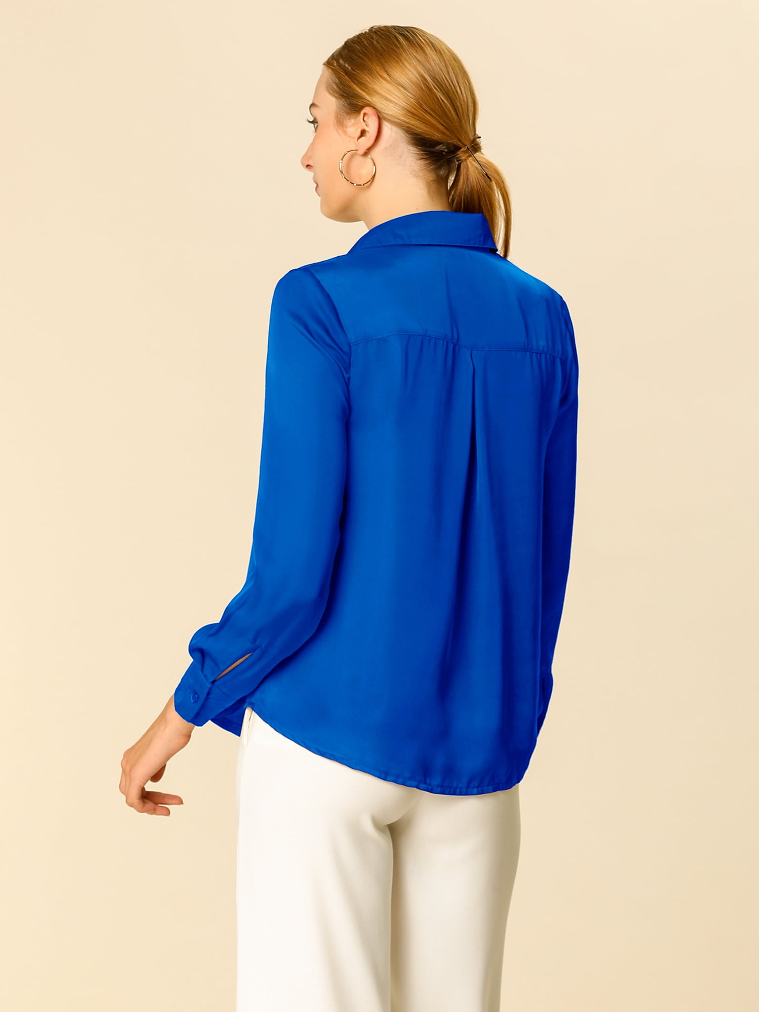 DARING DIVA Women's V Neck Classic Work Office Long Sleeve Shirt 3XL Royal Blue