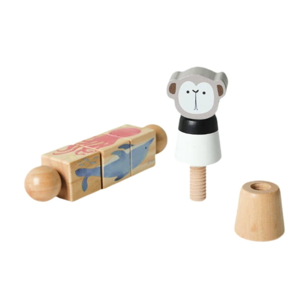 Bloques de construcción de madera giratorios con motivos de animales: juguete sensorial para preescolares. Mono