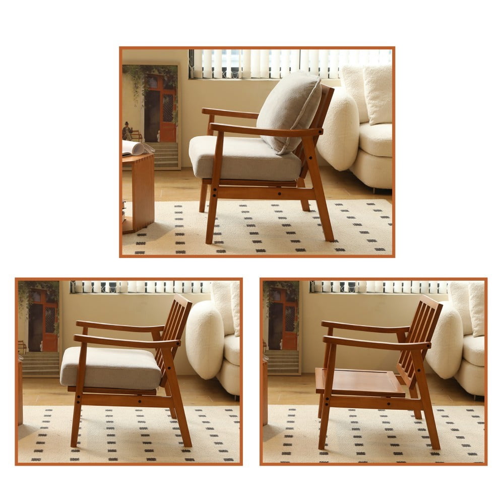 Accent Chair, Modern Upholstered Armchair with Soft Fabric Cushion & Solid Wood Legs, Cozy Reading Chair for Living Room, Bedroom & Apartment, Grey & Light Brown