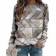thumbnail image 4 of Camisas informales de manga larga para mujer, sudadera de cuello redondo con estampado de rombos geométricos, jersey de cuello redondo, Tops tipo túnica holgados Pompotops  FGAJ955, 4 of 6