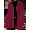 thumbnail image 6 of Women'S Fall Jacket with Hood Casual Button Down Hooded Long Sleeves Loose Corduroy Jackets with Pockets Wine Red L, 6 of 7