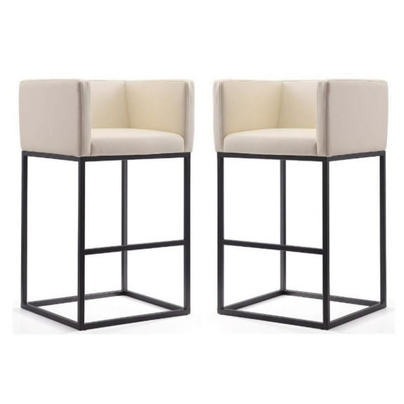 Home Square 38" Faux Leather Barstool in Cream & Black - Set of 2