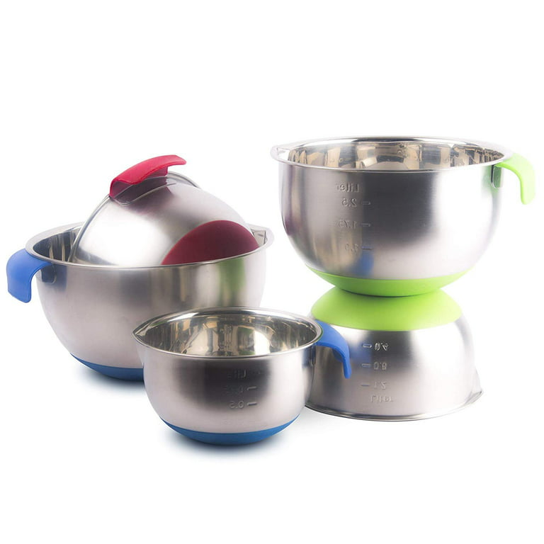 YuCook Mixing Bowls with Lids: 20 Pcs Stainless Steel Mixing Bowls Set with  Rubber Bottom, 7, 4, 3.5, 2.5, 2, 1.5QT Metal Mixing Bowls for Kitchen,  Multi-Color 