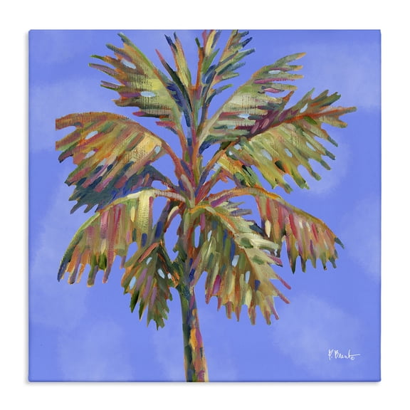 Stupell Industries Tropical Bondi Palm Plants & Flowers Painting Wrapped Canvas Art Print Wall Art, 17 x 17