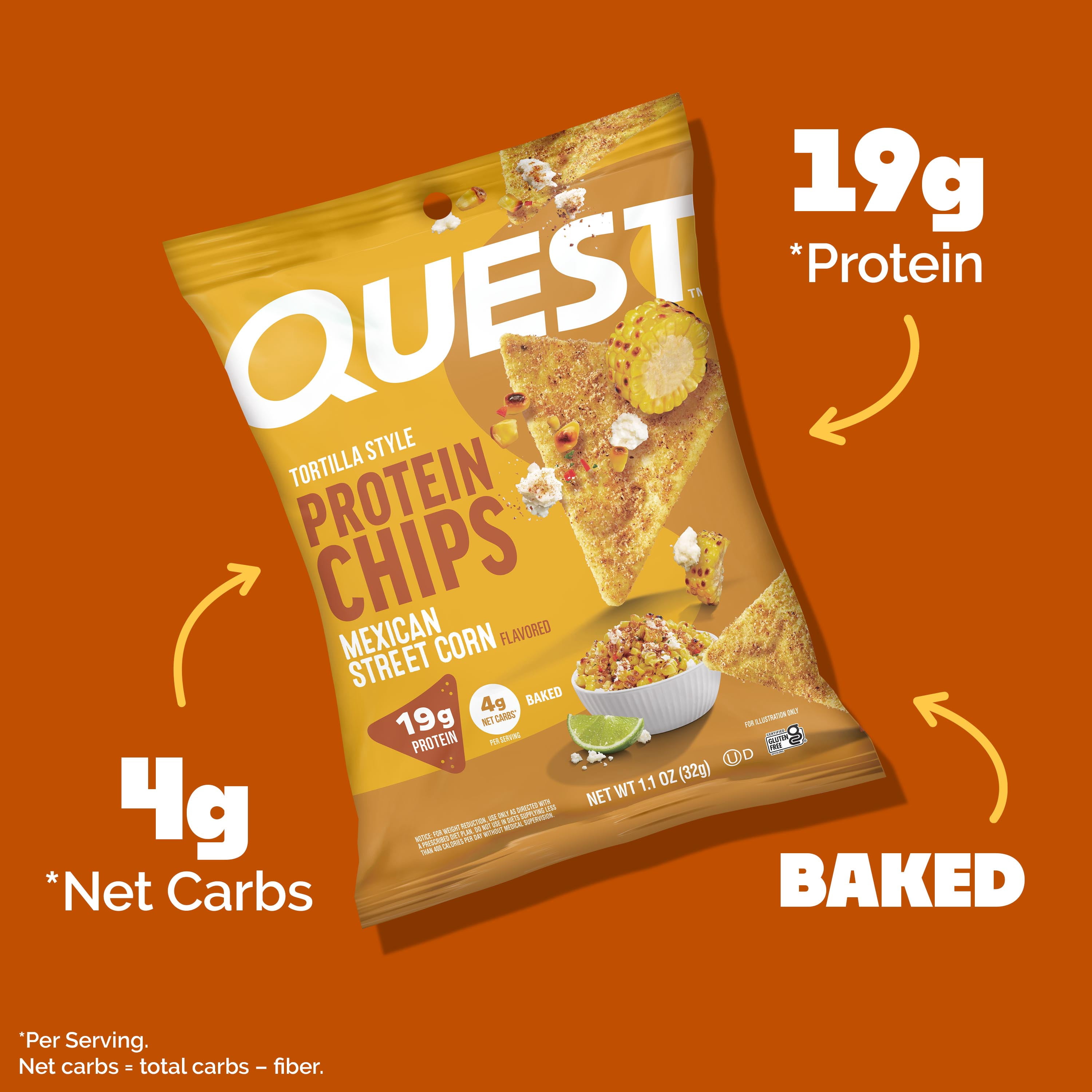 Quest Tortilla Style Protein Chips, Mexican Street Corn, 19g of Protein, 8 Count