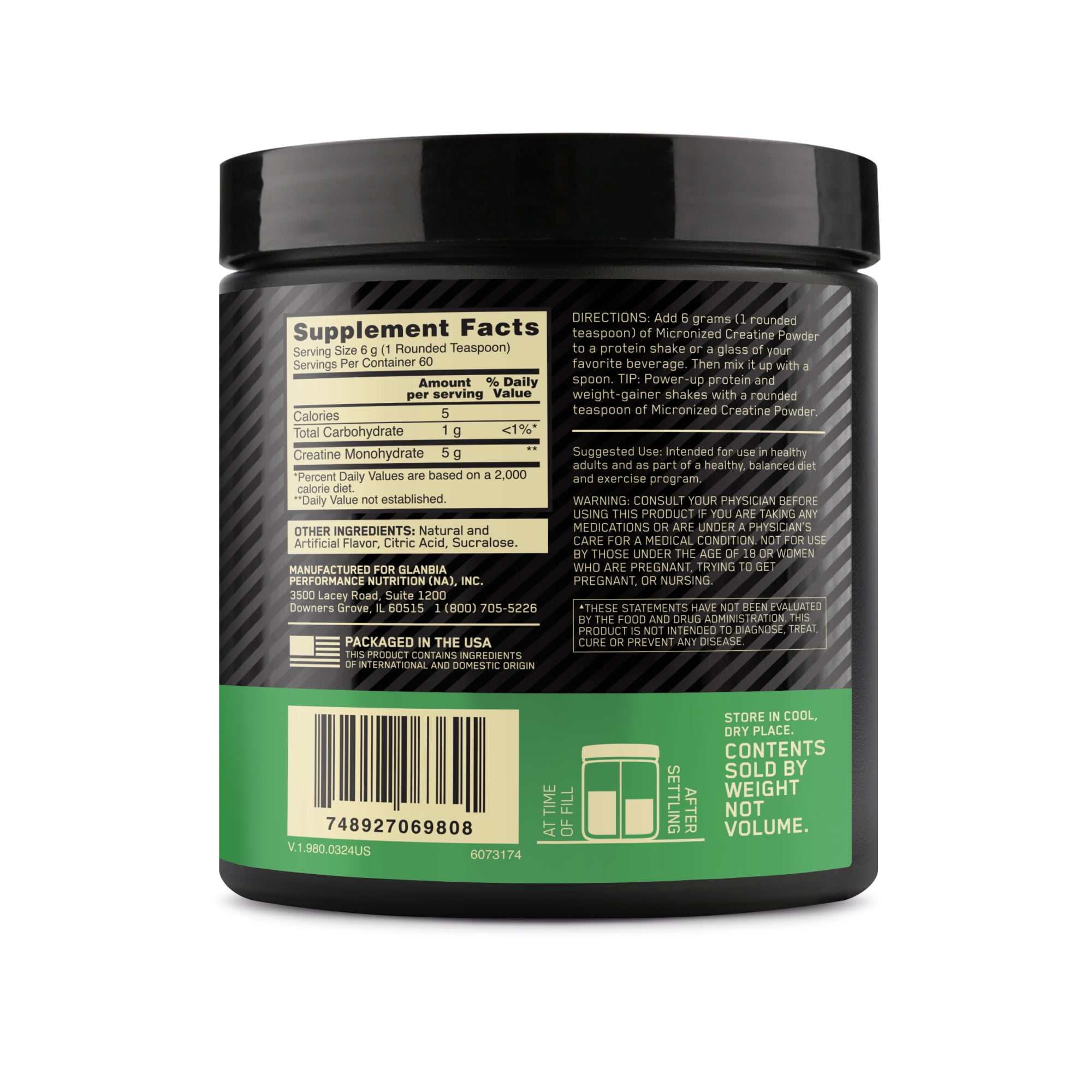 Optimum Nutrition Blueberry Lemonade Micronized Creatine Powder, 60 Servings