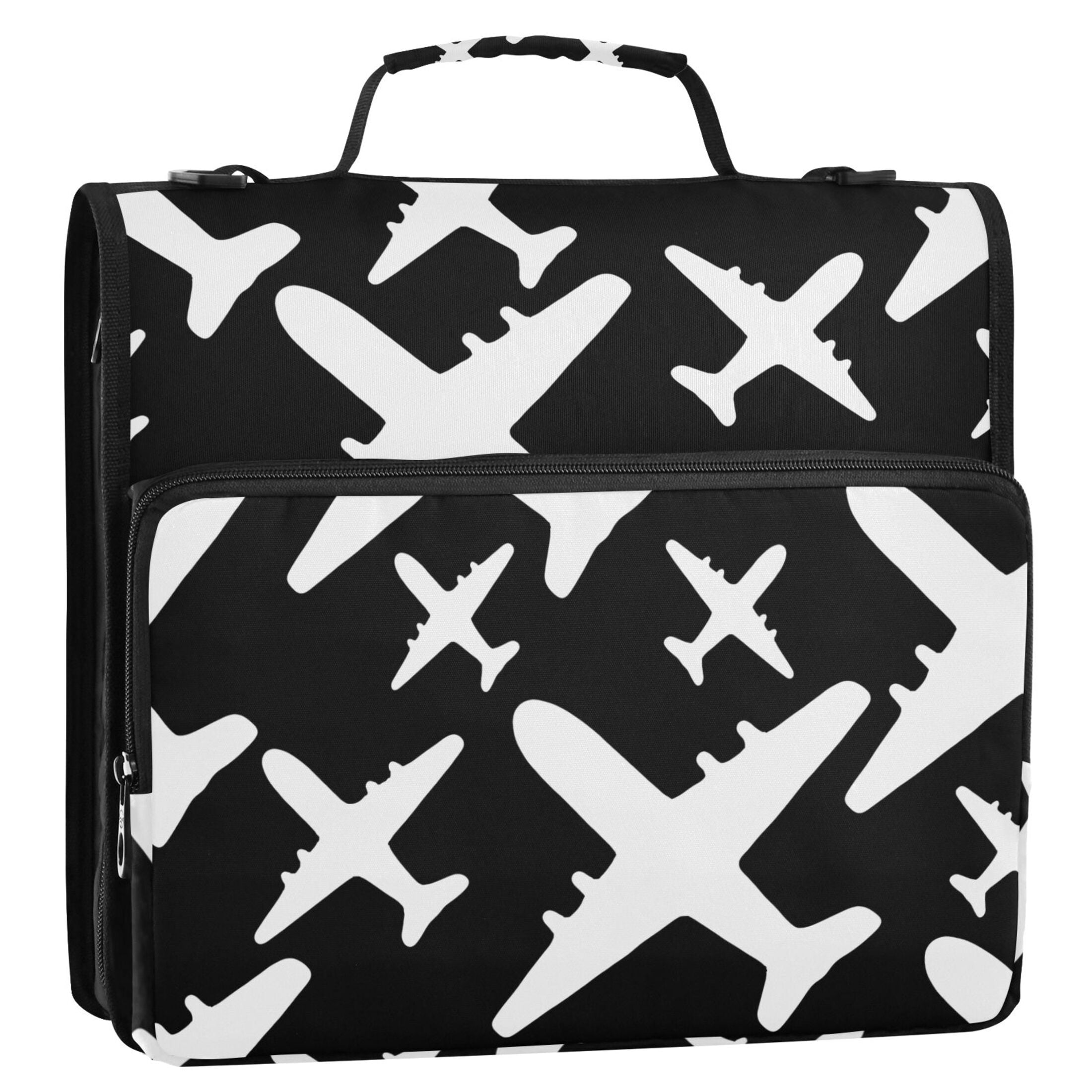 ALAZA Zipper Binder Cute Airplane Pattern 3 Ring Trapper Keeper File Folder Organizer Bag