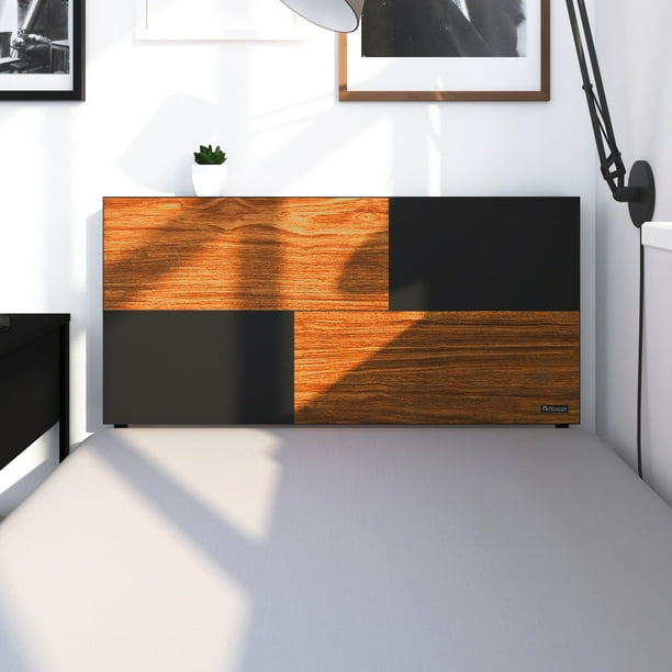 Cabecera Individual Playcon Granada Minimalista 100 cm Negro y Madera Naranja