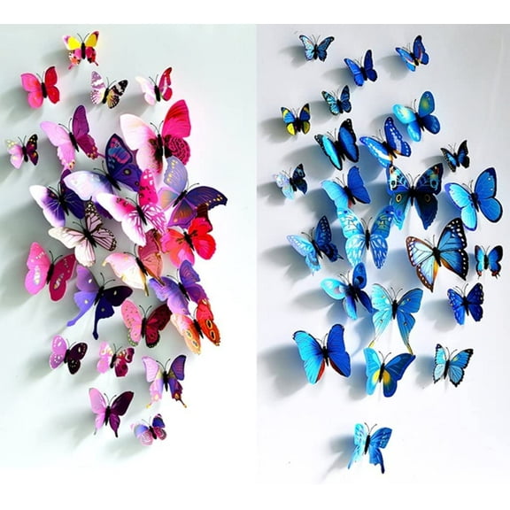 U-Shark®  3D Butterfly Wall Decor, 48Pcs 3 Sizes 4 Colors, Removable Wall Stickers Butterfly Wall Decals for Party Decoration Kids Bedroom Wallpapers Decor Poster