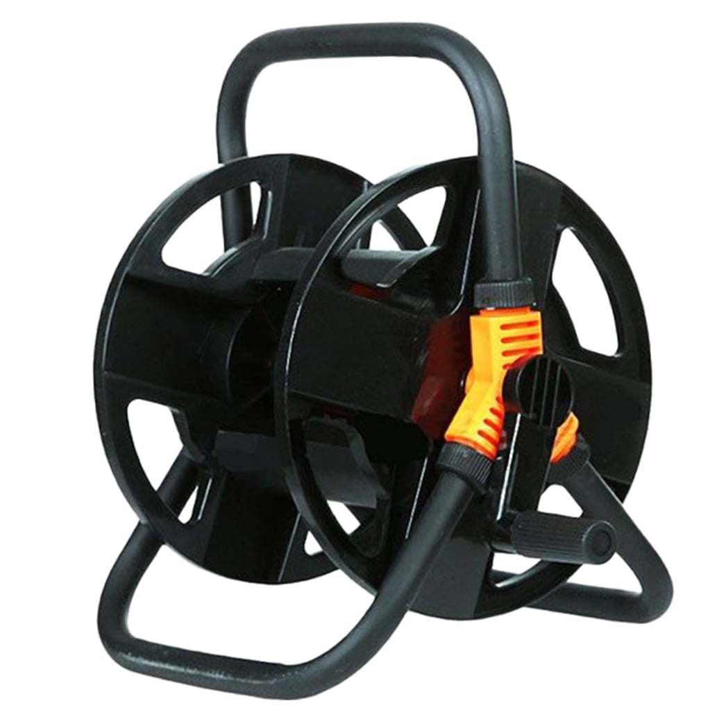 Raindrops Black Metal Garden Hose Reel Cart with Compact Space-Saving Design and Easy Setup for Outdoor Watering