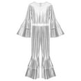 thumbnail image 6 of YiZYiF 70s Disco Costumes for Womens Metallic Shiny Jumpsuits Tiered Flare Sleeve Bell Bottoms Romper Silver 3XL, 6 of 7