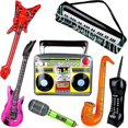 thumbnail image 1 of 7 piezas de juguetes inflables de estrella de rock, suministros para fiestas de rock and roll, micrófono de guitarra, estéreo portátil, teclado de saxofón, piano, banda de teléfono, juguetes, 1 of 4