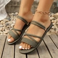 thumbnail image 5 of Fiaer Women's Gladiator Flat Sandals Summer Comfort Round Open Toe on Strap Thong Beach Shoes Army Green 9.5, 5 of 9