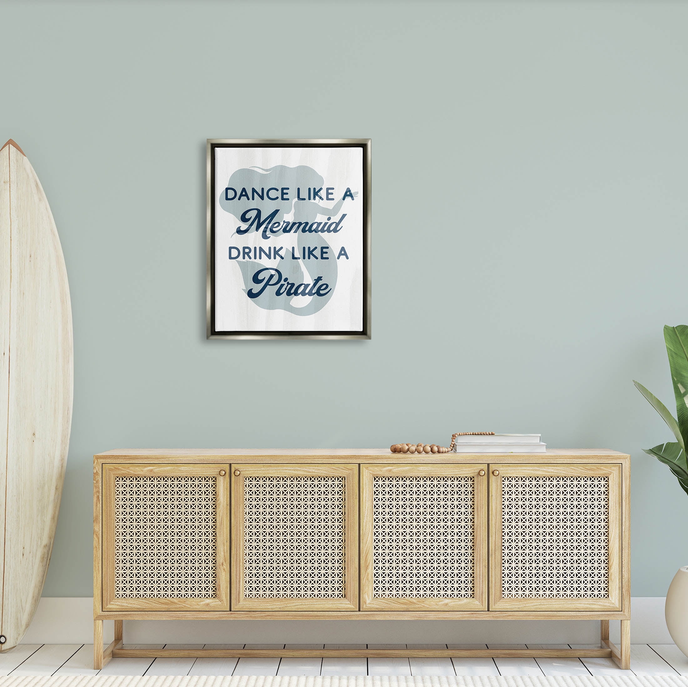 Stupell Industries Dance Like A Mermaid Phrase Graphic Art Luster Gray Floating Framed Canvas Print Wall Art, Design by Lil' Rue